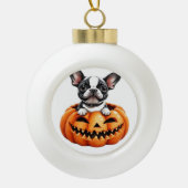 Franse Bulldog Happy Halloween pompoen Classic T-S Keramische Bal Ornament (Voorkant)