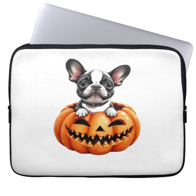 Franse Bulldog Happy Halloween pompoen Classic T-S Laptop Sleeve (Voorkant)