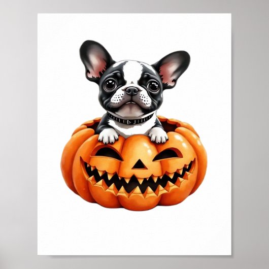 Franse Bulldog Happy Halloween pompoen Classic T-S Poster (Voorkant)