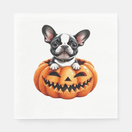 Franse Bulldog Happy Halloween pompoen Classic T-S Servet (Voorkant)