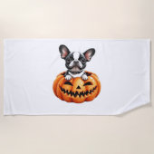 Franse Bulldog Happy Halloween pompoen Classic T-S Strandlaken (Voorkant)