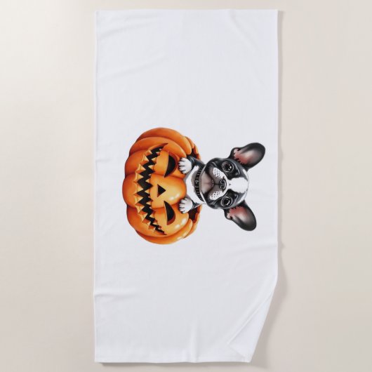 Franse Bulldog Happy Halloween pompoen Classic T-S Strandlaken (Voorkant)