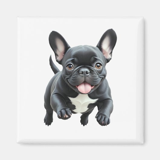 Franse Bulldog Happy Speelse Fun Jumping Joyful Magneet (Voorkant)