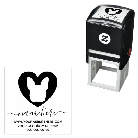 Franse Bulldog Hart Modern Zelfinktende Stempel (In situ)