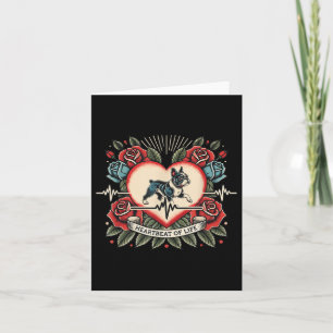 Franse Bulldog Heartbeat Retro Tattoo met Rozen Kaart