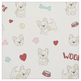 Franse Bulldog Hearts Pawprint hondenliefhebber Stof