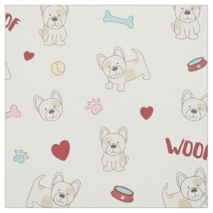 Franse Bulldog Hearts Pawprint hondenliefhebber Stof