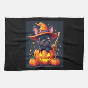 Franse Bulldog Heks Pompoen Halloween Heren Dames Theedoek