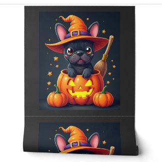Franse Bulldog Heks Pompoen Halloween Mannen Vrouw Behang