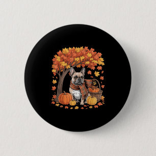 Franse Bulldog Herfst F Pumpkin Autumn Leaves Beda Ronde Button 5,7 Cm