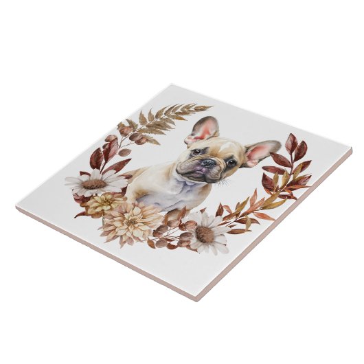 Franse Bulldog herfst krans Tegeltje (Zijkant)