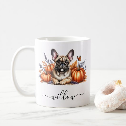 Franse Bulldog Herfst Mok met gepersonaliseerde na (Met donut)