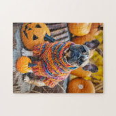 Franse Bulldog Herfst Pompoenen Legpuzzel (Horizontaal)