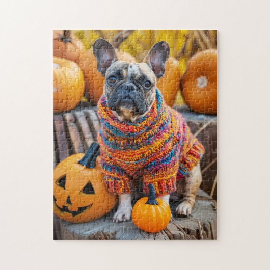 Franse Bulldog Herfst Pompoenen Legpuzzel (Verticaal)