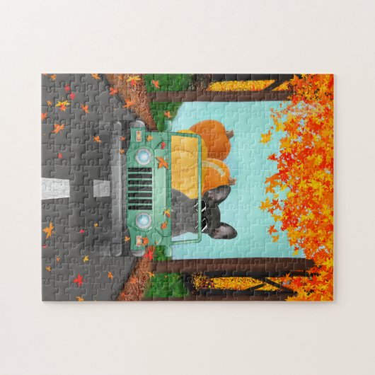 Franse Bulldog Herfst Pumpkin Legpuzzel (Horizontaal)