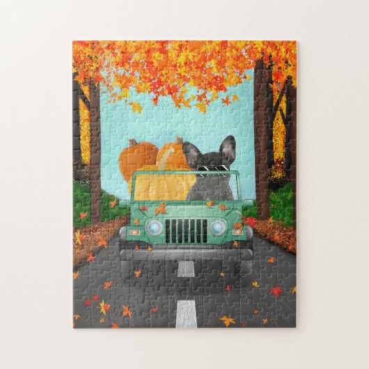 Franse Bulldog Herfst Pumpkin Legpuzzel (Verticaal)