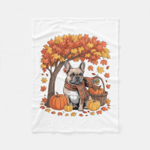 Franse Bulldog Herfst Sjaal Pompoen Herfstbladeren Fleece Deken