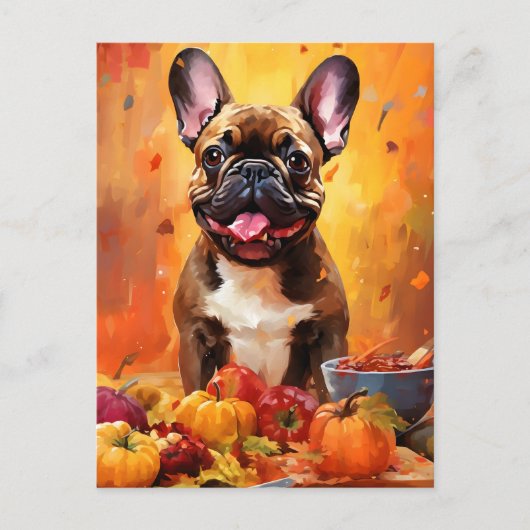 Franse Bulldog Herfst Thanksgiving  Briefkaart (Voorkant)