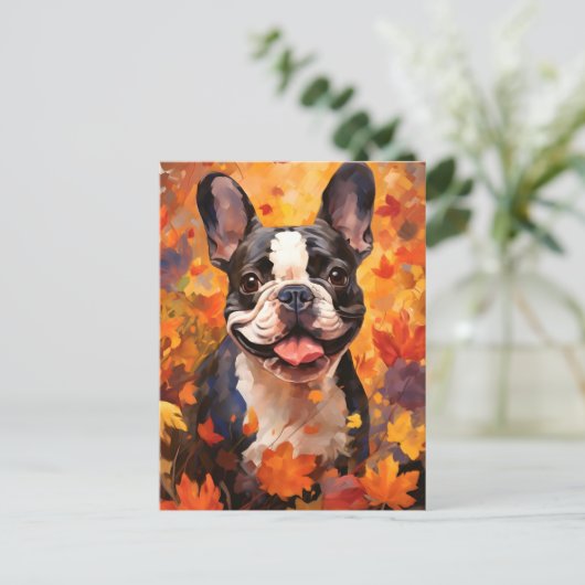 Franse Bulldog Herfst Thanksgiving  Briefkaart (Staand voorkant)