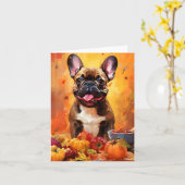 Franse Bulldog herfst Thanksgiving Kaart (Gele Bloem)