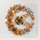Franse Bulldog Herfstkrans Legpuzzel (Horizontaal)