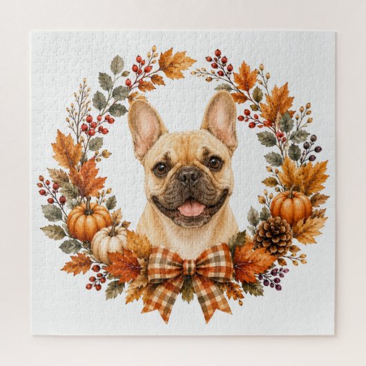 Franse Bulldog Herfstkrans Legpuzzel (Verticaal)