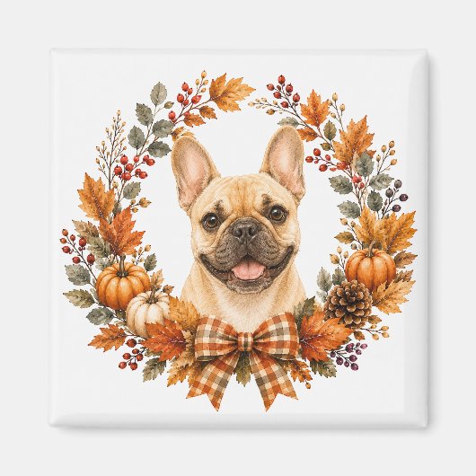 Franse Bulldog Herfstkrans Magneet (Voorkant)