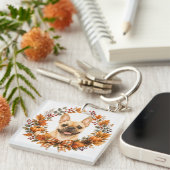 Franse Bulldog Herfstkrans Sleutelhanger (Voorkant Rechts)
