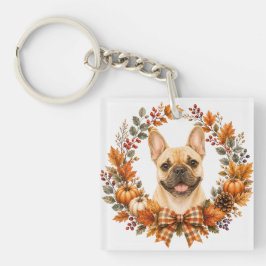 Franse Bulldog Herfstkrans Sleutelhanger