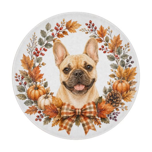 Franse Bulldog Herfstkrans Snijplank (Voorkant)