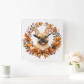 Franse Bulldog Herfstkrans Vierkante Klok (Huis)