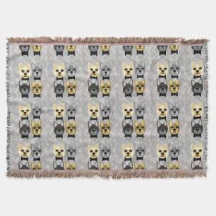 Franse Bulldog Herringbone Grijs Deken