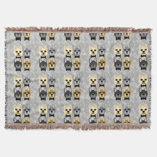 Franse Bulldog Herringbone Grijs Deken (Voorkant)