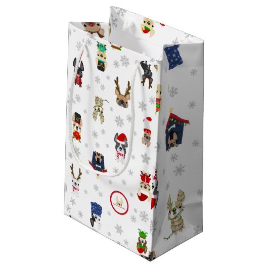 Franse bulldog Holiday Gift Bag Klein Cadeauzakje (Achterkant Gekanteld)