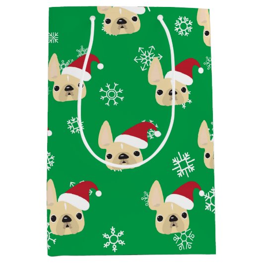 Franse bulldog Holiday Gift Bag Medium Cadeauzakje (Voorkant)