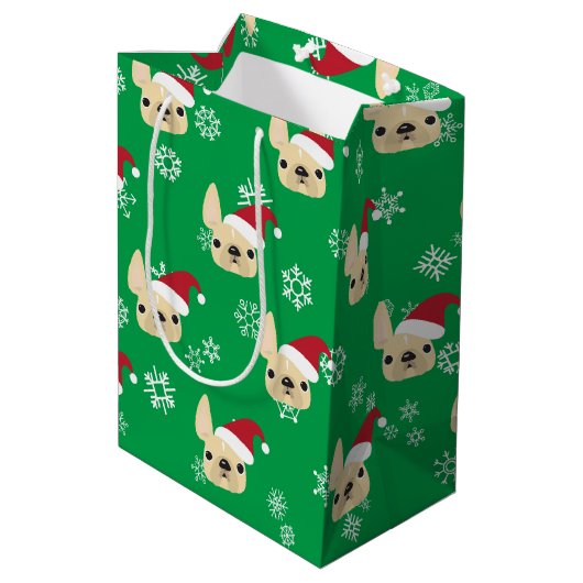 Franse bulldog Holiday Gift Bag Medium Cadeauzakje (Achterkant Gekanteld)