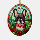 Franse Bulldog Holly Berry krans Kerstmis Keramisch Ornament (Rechts)