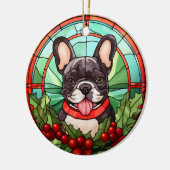 Franse Bulldog Holly Berry krans Kerstmis Keramisch Ornament (Links)