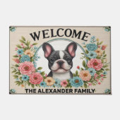 Franse Bulldog Home Sweet, Floral ingelijst Welkom Deurmat (Voorkant)