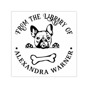 Franse Bulldog Hond die naar Bot kijkt Bibliotheek Zelfinktende Stempel