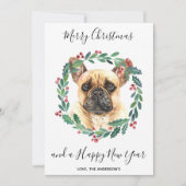 Franse Bulldog hond Elegant Vrolijk Kerstfeest Feestdagenkaart (Voorkant)