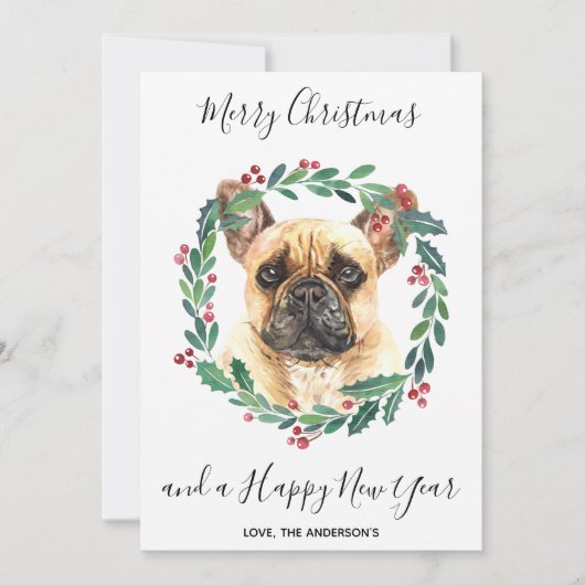 Franse Bulldog hond Elegant Vrolijk Kerstfeest Feestdagenkaart (Voorkant)