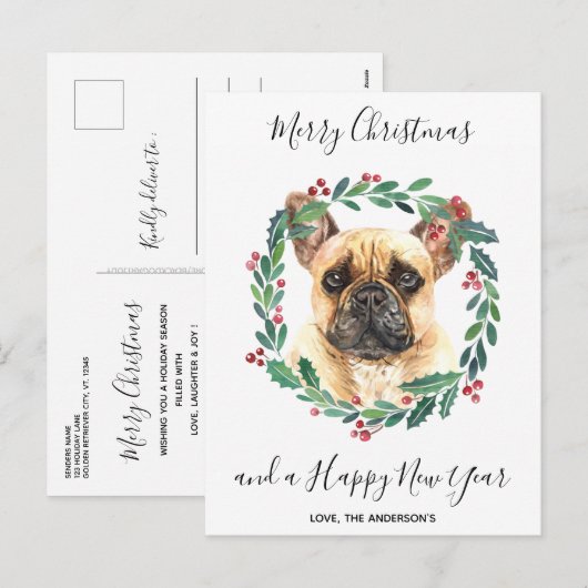 Franse Bulldog hond Elegant Vrolijk Kerstfeest Feestdagenkaart (Voorkant / Achterkant)