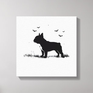 Franse Bulldog Hond � Halloween Maan Silhouet Ove Canvas Afdruk