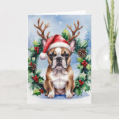 Franse Bulldog Hond Kerst Groet Kaart (Voorkant)