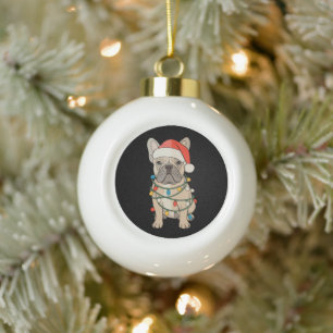 Franse Bulldog Hond Kerstman Hoed Prettig Kerstmis Keramische Bal Ornament