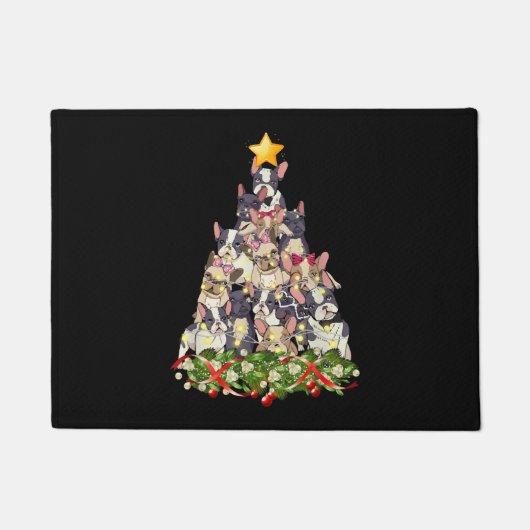Franse Bulldog hond Kerstmis Licht decor Kerstboom Deurmat (Voorkant)