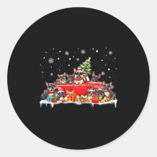 Franse Bulldog Hond Rode Truck Kerstboom Kerstman Ronde Sticker