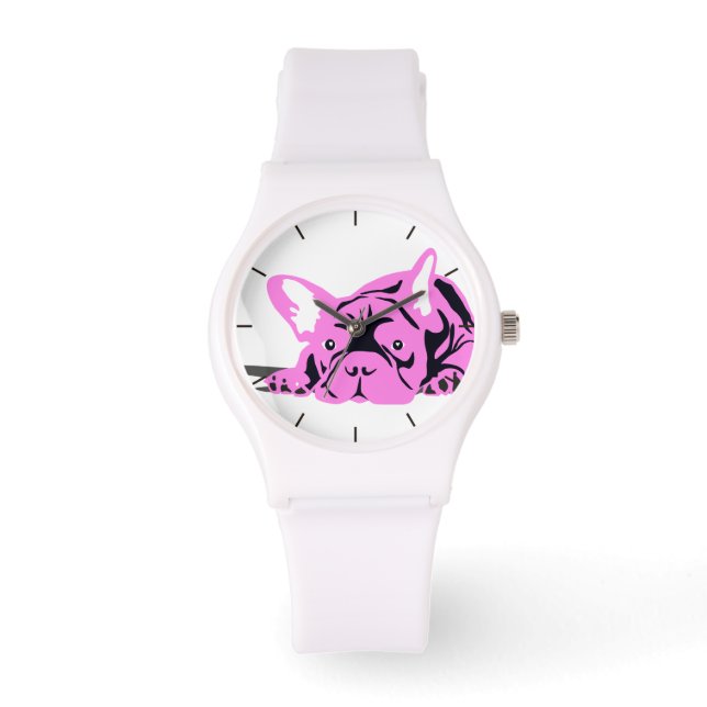 Franse Bulldog Hond roze Horloge (Voorkant)