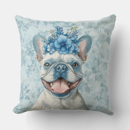 Franse Bulldog Hondenliefhebber Blauwe Bloemen Kussen